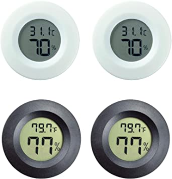 HAPPY FINDING 4-pack Round Mini Indoor Hygrometer Thermometer Meters Celsius or Fahrenheit Digital LCD Monitor Humidity Temperature Gauge