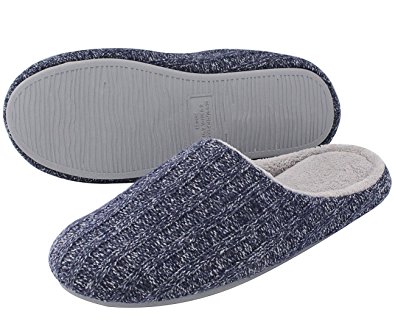HomeIdeas by Cozy Niche Men's Cashmere Cotton Knitted House Slippers, Autumn Winter Breathable Indoor / Outdoor Shoes