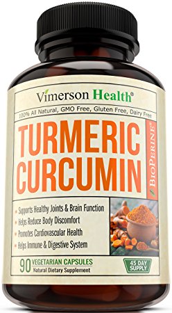 Turmeric Curcumin with Bioperine Joint Pain Relief - 90 caps - Anti-Inflammatory, Antioxidant Supplement with 10mg of Black Pepper for Better Absorption. Best 100% All Natural Non-Gmo Made in USA