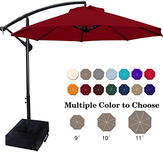 ABCCANOPY Patio Umbrellas Cantilever Umbrella Offset Hanging Umbrellas 9 FT Outdoor Market Umbrella with Crank & Cross Base for Garden, Deck, Backyard, Pool and Beach, 12  Colors,Burgundy