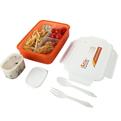 Love&life Bento Lunch Box Containers, 100% Leak Proof Microwave Freezer and Dishwasher Safe, Removable Tray Holds 3+1 Compartments and 1 Black Bento Lunch Bag(orange)