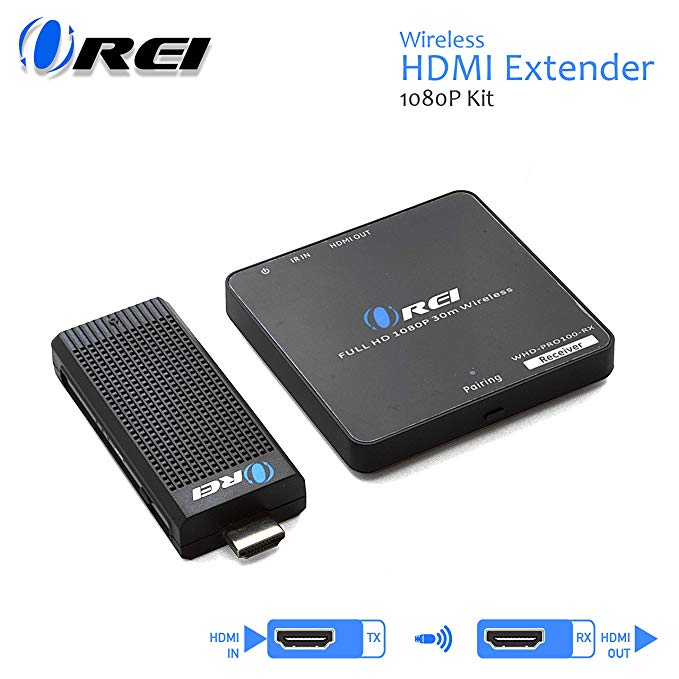 Orei Wireless Pro HDMI Extender Transmitter & Receiver Dongle 1080P Kit - Up to 100 ft. - Perfect for Streaming from Laptop, PC, Cable, Netflix, YouTube, PS4 to HDTV/Projector