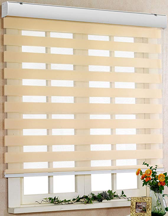 Foiresoft Custom Cut to Size, [Winsharp Basic, Peach, W 98 x H 64 inch] Horizontal Window Shade Blind Zebra Dual Roller Blinds