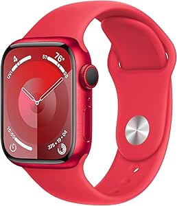 Apple Watch Series 9 [GPS, 41mm] (Product) RED Aluminum Case with (Product) RED Sport Band M/L (Renewed Premium)