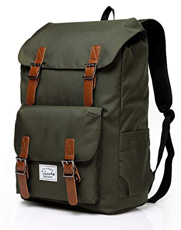 Vaschy Outdoor Hiking Waterproof Rucksack College Bookbag 15.6in Laptop Backpack Green