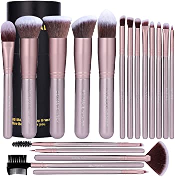 BS-MALL Makeup Brush Set 18 PCS Premium Synthetic Kabuki Foundation Eyebrow Eyeshadow Concealer Blending Eyeliner Comestic Brushes Champagne (Purple Silver)