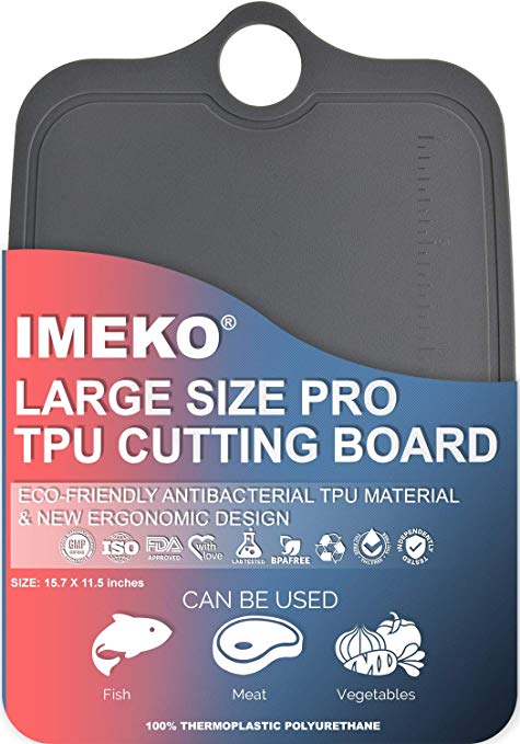 IMEKO New 2019 Kitchen Ergonomic Design TPU Cutting Board - Flexible, Food Safe, BPA free Chopping Mat, Large 15.7" x 11.5"