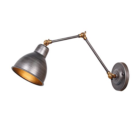 Anmytek Iron Color Wall Light Fixture Swing Arm Wall Lamp Industrial Retro Rustic Loft Antique Wall Lamp Edison Vintage Pipe Wall Sconce Decorative Fixtures Lighting Luminaire (Bulbs not included)