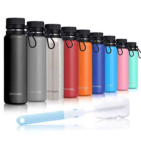 Arteesol Double Wall Vacuum Insulated Stainless Steel Leak Proof Sports Water Bottle, Standard Mouth with BPA Free Flex Cap (Black, 25oz)