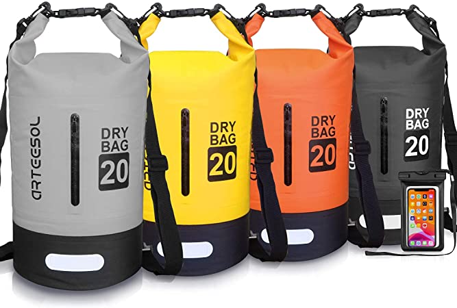 arteesol Dry Bag, 5L 10L 20L 30L Waterproof Dry Bag/Sack Waterproof Bag with Waterproof Phone Case Long Adjustable Strap for Kayaking Boat Tour Canoe, Fishing, Rafting, Swimming, Snowboarding