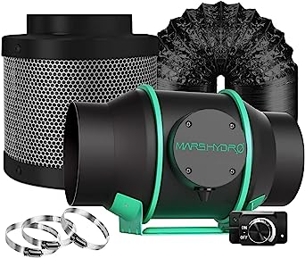 MARS HYDRO 6 Inch Inline Fan with Speed Controller, 350CFM, Carbon Filter, and 33 Feet of Ducting Combo, Ventilation System for Grow Tent, Hydroponics