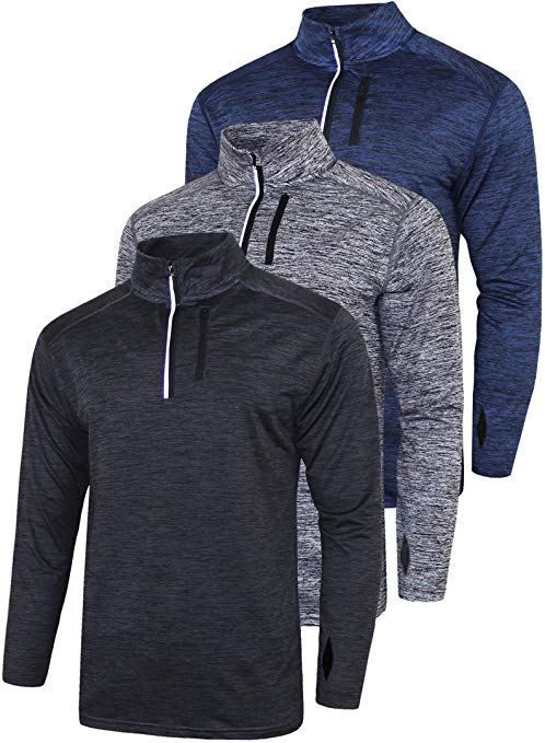 3 Pack Men's Long Sleeve Active Quarter Zip Quick Dry Pullover | Athletic Running Cycling Gym Top Shirts Bulk Bundle