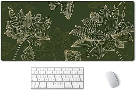 SSOIU Green Background Floral Desk Mat, Desk Mat Cute, Green Desk Mat, Modern Desk Pad, Modern Desk Accessories, Large Mouse Pad, Full Desk XXL Extended Gaming Mouse Pad 35.5" X 15.7"