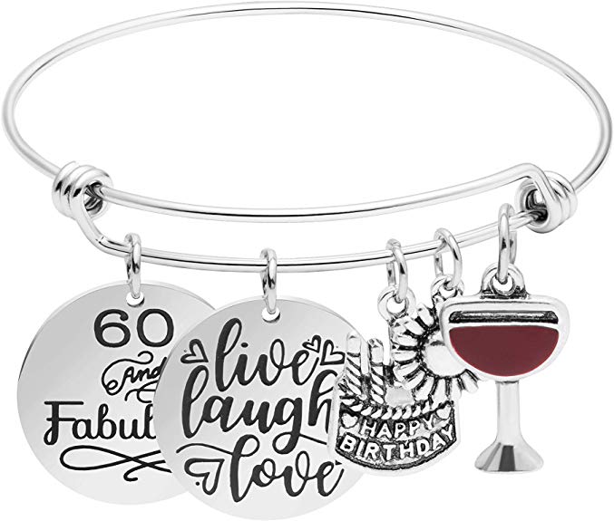 MEMGIFT Birthday Gifts for Women 13th 16th 18th 21st 30 40 50 60 65 70 80 90 Fabulous Live Laugh Love Cake Charms Expandable Bracelet Gift Jewelry for Her