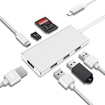 Aipker Compact 7-in-1 USB C Hub with 4K HDMI, 3 x USB-A 3.0, USB-C Power Delivery Both an SD and TF Card Slots, Multifunction Type C Adapter Hub for MacBook, Ultrabook, Chromebook & USB-C Devices