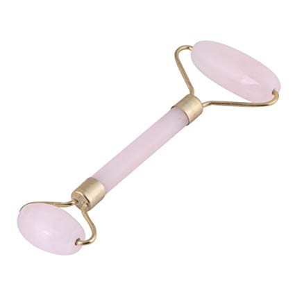 Natural Jade Roller Double-Head Beauty Anti-Aging Face Roller Eye Neck Massager Slimming Tool (Pink)