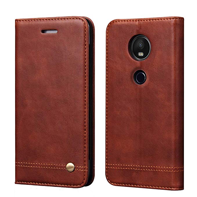 Moto G7 Power Phone Case,Case Cover for Moto G7 Power,RUIHUI Classic Leather Wallet Folding Flip Protective Shell with Card Slots,Kickstand,Magnetic Closure for Motorola Moto G7 Power/G7 Supra (Brown)