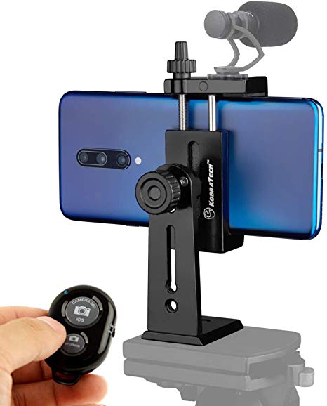 KobraTech Metal Cell Phone Tripod Mount - UniMount 360 Pro Heavy Duty iPhone Tripod Mount with Remote