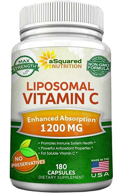 Liposomal Vitamin C - 1200mg Supplement - 180 Capsules - High Absorption Vit C Ascorbic Acid Pills - Liposome Encapsulated - Supports Immune System & Collagen Health - Non-GMO - 90 Servings