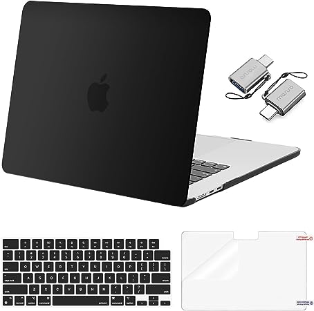 MOSISO Compatible with MacBook Air 15 inch Case 2023 Release A2941 M2 Chip Liquid Retina Display Touch ID, Plastic Hard Case&Keyboard Skin&Screen Protector&Type C Adapter 2 Pack, Black