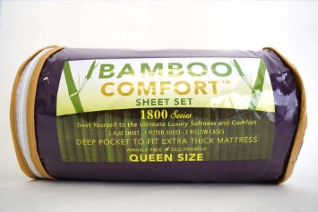 BAMBOO COMFORT - 1800 Series - Silky Smooth Lightweight Bed Sheet Set - Brushed Micro-Bamboo Fiber Blend - Deep Pocket - 4 Piece Set - (Eggplant, Queen)