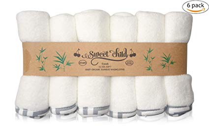 SWEET CHILD Premium 100% Bamboo Washcloth Set (6 Pack)