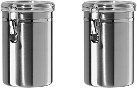 Oggi 62-Ounce Stainless Steel Canisters with Airtight See Thru Clamp Lids & Silicone Gaskets, Set of 2