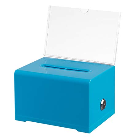 AdirOffice Acrylic Donation & Ballot Box With Lock (6.25" x 4.5" x 4") - Blue