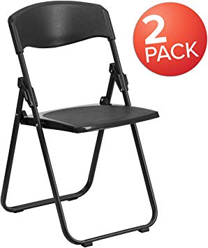 Flash Furniture 2 Pk. HERCULES Series 880 lb. Capacity Heavy Duty Black Plastic Folding Chair with Built-in Ganging Brackets