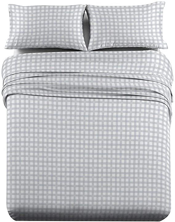 Royal's Heavy Soft 100% Cotton Flannel Sheets, 4pc Bed Sheet Set, Deep Pocket, Thick, Heavy and Ultra Soft Cotton Flannel, Gray Checkered, Full