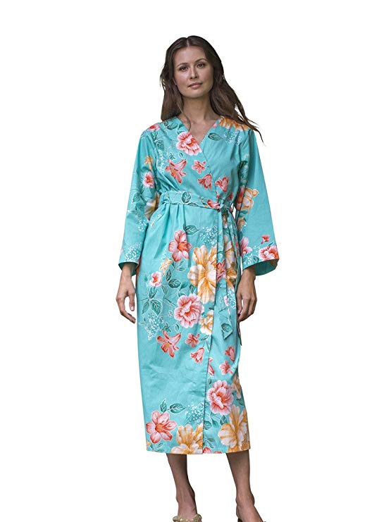 Dynasty Robes,Women's Printed Cotton Long Robe with Kimono Collar-Tang Beauty