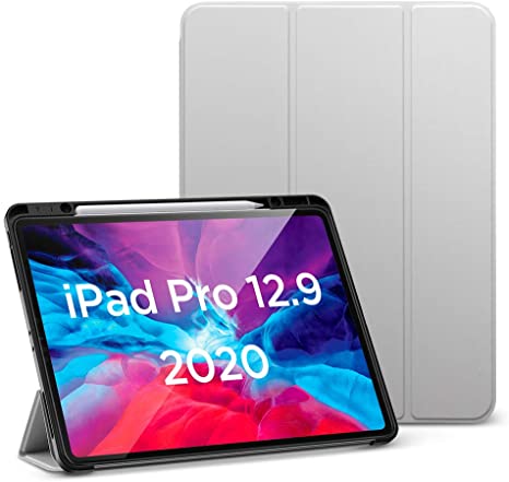 ESR for iPad Pro 12.9" 2020 4th Generation Case with Pencil Holder, Rebound Pencil iPad Case with Soft Flexible TPU Back Cover, Auto Sleep/Wake, and Multiple Viewing Stand Modes - Sliver Gray