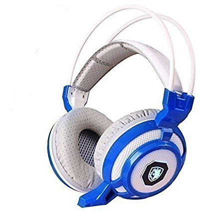 GT SADES SA905 7.1 Channel USB Wired Stereo Surround Sound Gaming Headset Over-Ear headband Headphone with Microphone Vibration LED Lights and Noise Canceling for PC (White&blue)