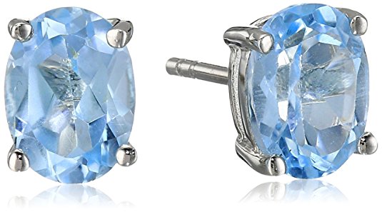 Sterling Silver Gemstone Oval Stud Earrings