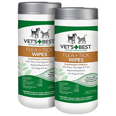 Vet's Best Flea and Tick Wipes for Dogs and Cats, 50 Wipes, USA Made
