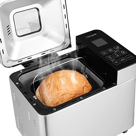 Homgeek Bread Machine Home Bakery Bread Maker with 22 Programmable Menus Setting and 15 Hours Preset, 3 Crust Colors, 1000g Capacity , Black Silver