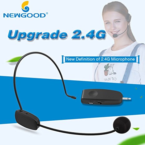 NEWGOOD 2.4Ghz Wireless Headset Microphone With MIC For Voice Amplifier (Black)