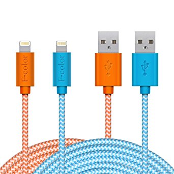 iPhone 6 Charger, 10Ft 2 Pack iPhone 6S Charger F-color Long Nylon Braided Cable Lightning to USB Cord for iPhone 6S 6 Plus 5S 5C 5, iPhone SE, iPad 4 Air 2 mini 4, iPad Pro, iPod Touch 5 Orange Blue