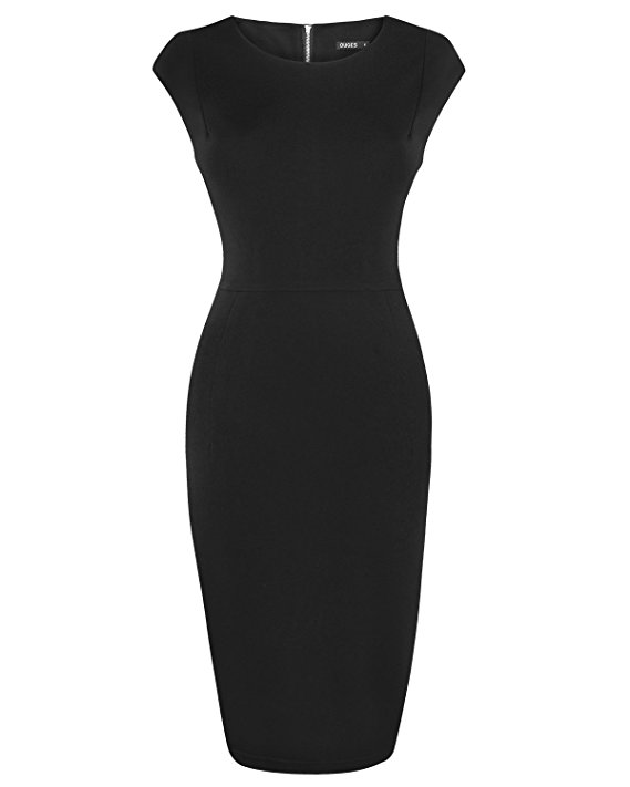 OUGES Womens Bodycon Dress for Work with Back Silver Zipper