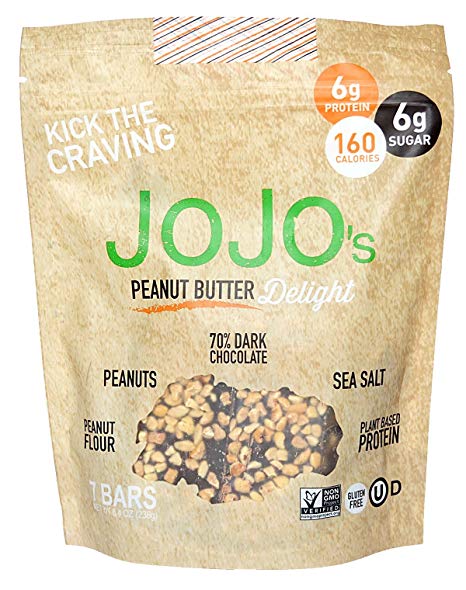 JOJO's Chocolate Peanut Butter Delight 8.4oz Bags 7 Bars Per Bag, NON-GMO, Gluten Free, Paleo Friendly, Plant Based Protein, Dairy Free German Chocolate