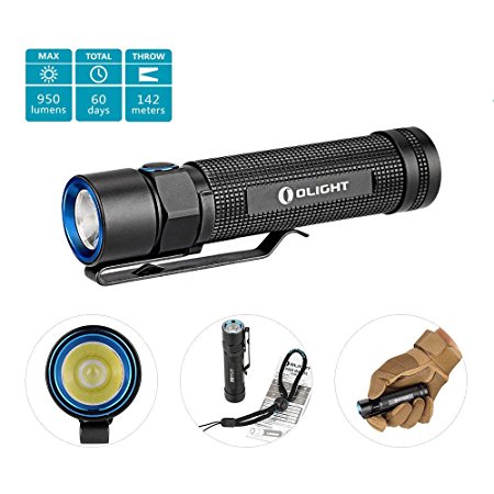 Olight® Torch 950 Lumens S2 Baton EDC LED Torch Portable Flashlight with Cree XM-L2 LED Variable-Output Side-switch(18650 Flashlight, Updated Version Tool light of S20) Bright Small Torches for Outdoor Spring Outing, Camping, Hiking