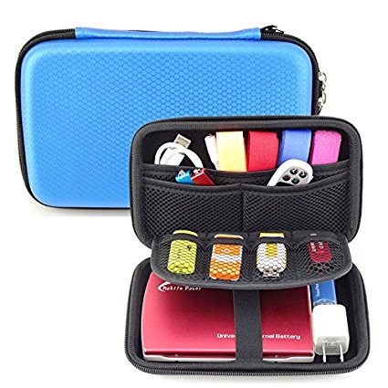 HESPLUS Waterproof Anti-Shock Hard Carrying Case for Seagate Backup Plus Slim 2TB 1TB / Western Digital WD My Passport Ultra 1TB 2TB [2.5 inch Portable External Hard Drive],Excellent Organizer Storage Cover Pouch Bag for Memory Card Slots, External Battery Charger, SanDisk USB Flash Drive Shuttle (blue)