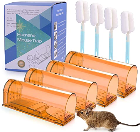 FORMIZON 4 Pack Humane Mouse Trap, No Kill Smart Traps Live Catch Mice Mole, Reusable Rat Mouse Traps, Reusable Mouse Catcher for Indoors Outdoor, Pets & Children Friendly