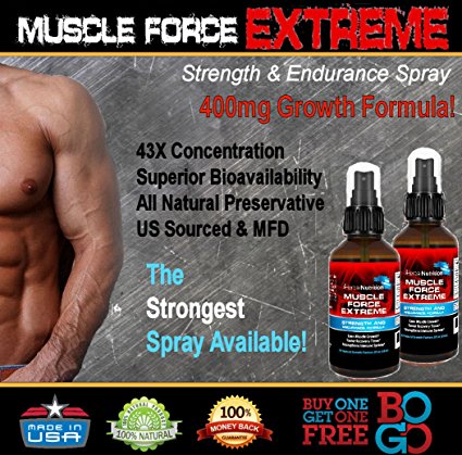#1 Rated MUSCLE FORCE EXTREME! | Two Bottle Pack | 400mg Proprietary Formula | Our Strongest Strength and Endurance Spray! | Improve Strength and Recovery | Two 2oz Spray Bottles | Free Shipping