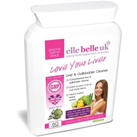 Liver Cleanse - Elle Belle UK - Love Your Liver - Herbal Formula For Effectively Cleansing & Detoxing The Liver & Gallbladder - Gently Removes Toxins, Waste & Free Radicals - 100% Natural & Free From Additives & Fillers - 60 Capsules - Suitable For Vegetarians.