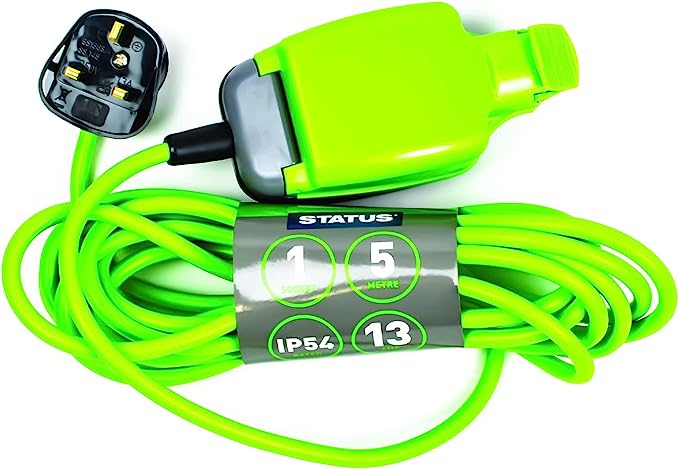 STATUS 1 Socket Extension Lead | 5m Green Waterproof Extension Cable |13 and Weatherproof Extension Socket | 1W5M13AIP54S6