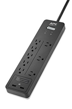 APC 8-Outlet Surge Protector Power Strip with USB Charging Ports, 2160 Joules, SurgeArrest Home/Office (PH8U2)