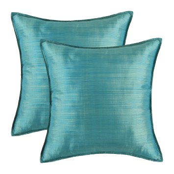 SET OF 2 Euphoria Cushion Covers Pillows Shells Light Weight Dyed Stripes Teal Color 22 X 22