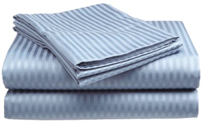 London Home King Size 300 Thread Count 100% Cotton Sateen Dobby Stripe Sheet Set - Light Blue