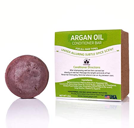 Conditioner Bar for All Hair Types - Perfect Travel Bar Conditioner for Hair - Vegan Solid Conditioner Bar for Lush Full and Frizz Free Hair by Clever Yoga (Argan Oil 1bar)